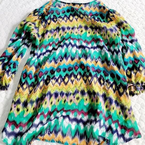 Lovers + Friends Revolve chiffon top 3/4 sleeve tribal striped colorful artsy S - Picture 9 of 9